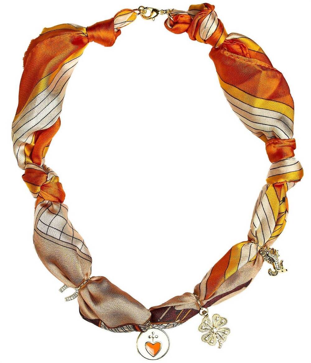 NEW LISI LERCH women's lucky clover charms scarf necklace in orange